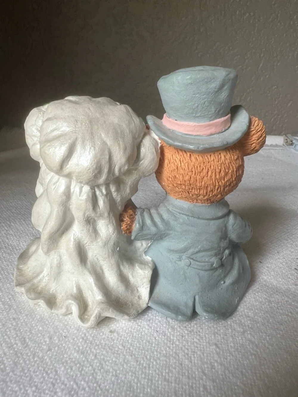 Wedding Bear Cake Topper Pair in Pastel Pink and Gray